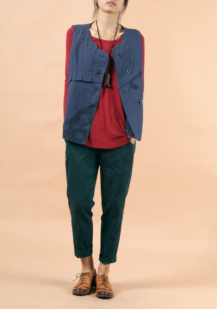 【玄艺亚麻<em>女装</em>品牌<em>秋款</em>亚麻<em>马甲</em>宽松<em>马甲</em>背心