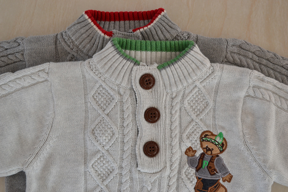 外贸童装立领麻花小熊提花<em>男童</em>毛衫 儿童<em>针织</em>