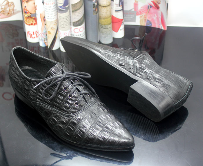 2013新品欧美外贸单鞋尖头系带<em>鳄鱼</em>纹<em>牛皮</em>炫