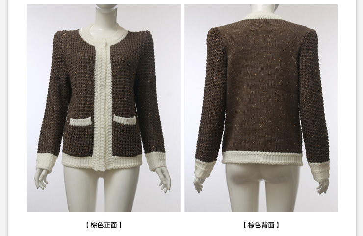 【外贸新款<em>短款</em>毛衣外套女 <em>开衫</em>粗棒<em>针</em>亮片外