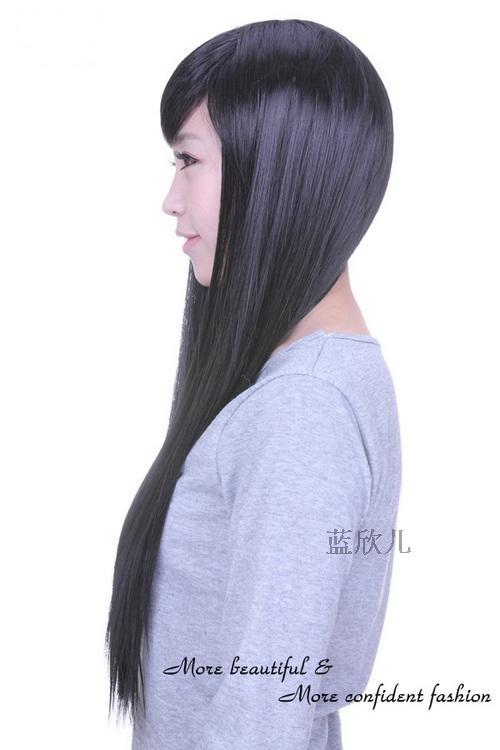 假发女士女生女式整顶假发逼真斜刘海长直发长头发仿真发黑色免邮