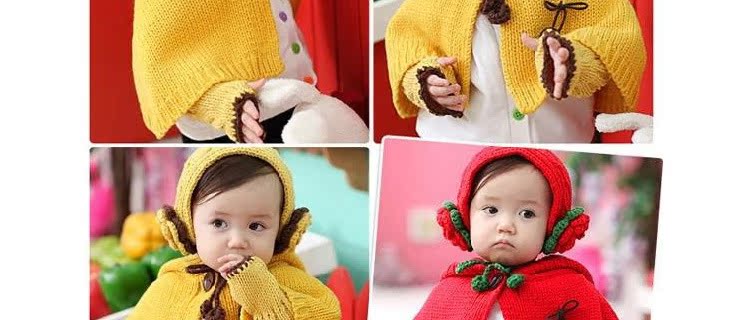 【秋冬<em>儿童帽子</em>三件套 女宝宝连帽披风 耳套 袖