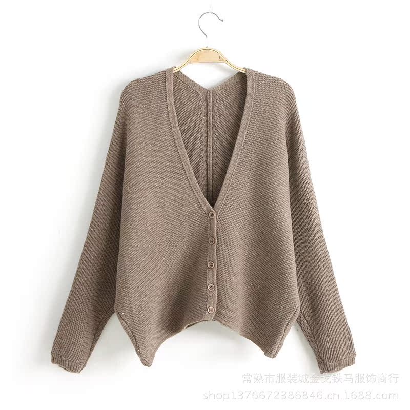 【厂家直供韩版女装长袖纽扣<em>开衫女款针织</em>蝙蝠