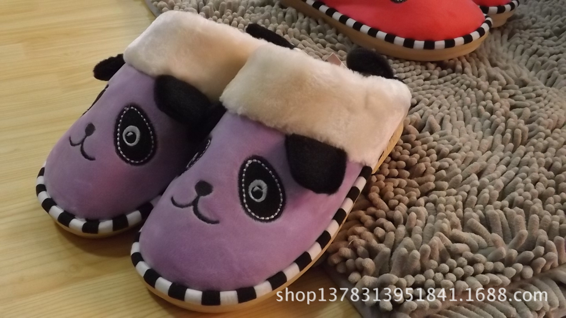 女士冬季卡通可爱熊猫毛绒绒包头棉拖鞋居家室内保暖月子软底鞋-阿里巴巴