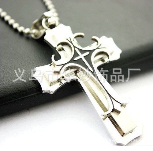 品批发 不锈钢十字架吊坠 个性时尚男款项链 宗