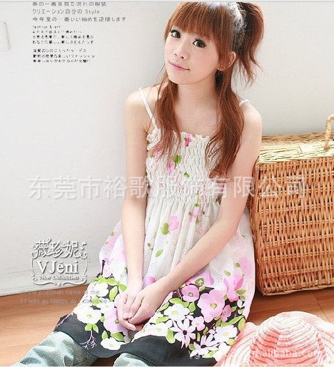 时尚波西米亚吊带大花裙