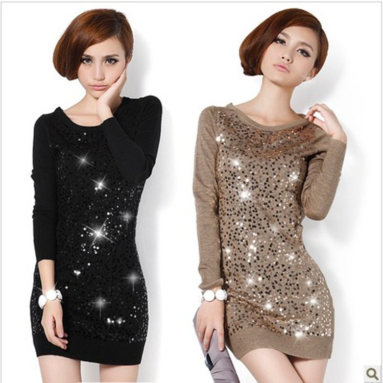 2013秋冬新款亮片<em>套头</em> 韩版<em>长款</em>羊毛衫<em>毛衣</em>女