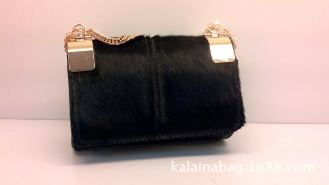 馬毛單肩包 時尚個性金屬片翻蓋鏈條女包