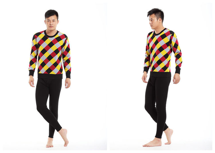 针织内衣厂家批发 全棉男式方格印花秋冬款男