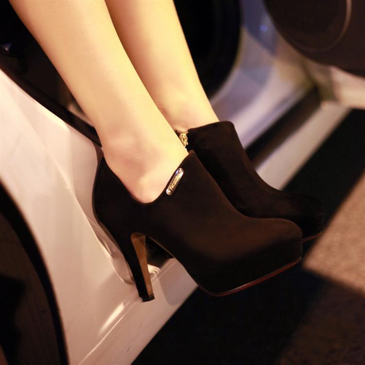 2013歐美時尚黑色氣質高跟鞋 磨砂側拉鏈淺口裸踝高跟女士單鞋子批發・進口・工廠・代買・代購