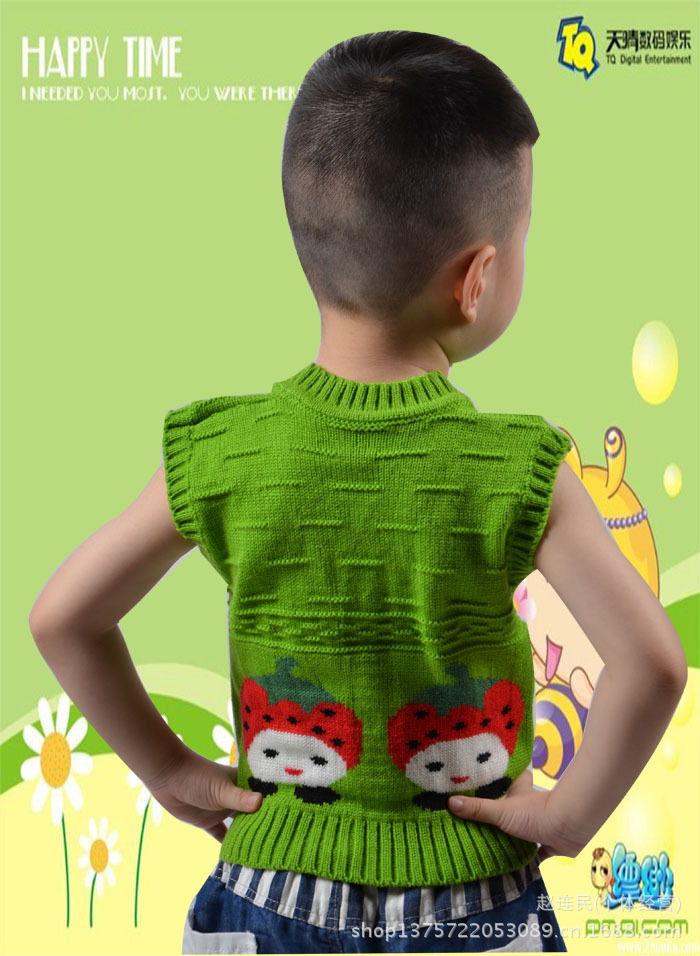 <em>儿童</em>毛线背心水果草莓图案宝宝马甲 <em>V领开衫</em>毛