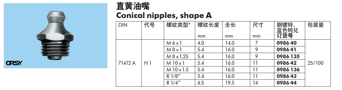 锥形直黄油嘴 0986135 加工定制: 否 品牌: wurth/伍尔特 型号