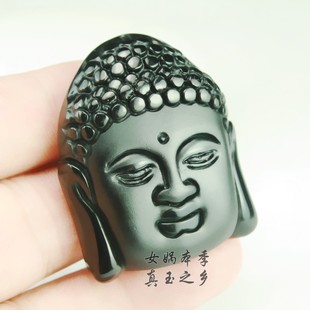 天然磨砂黑曜石观音头像吊坠精工手工如来佛祖头像项链挂件批发