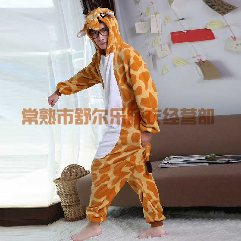 卡通<em>连体睡衣长颈鹿</em>珊瑚绒爱情公寓同款爆款 
