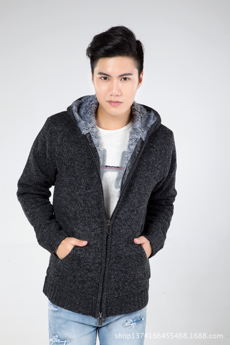 【休闲男装<em>针织开衫</em> <em>提花</em>加厚<em>拉绒</em>男士保暖连