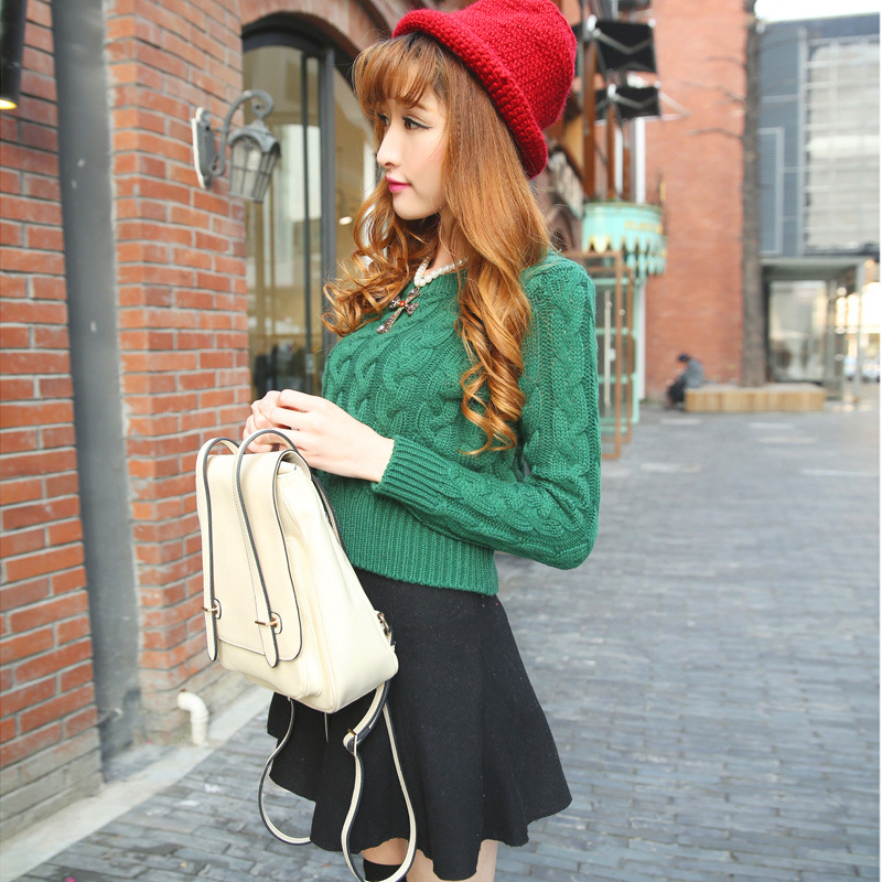 2013秋冬新款 韩版女修身麻花复古<em>打底衫</em>短款