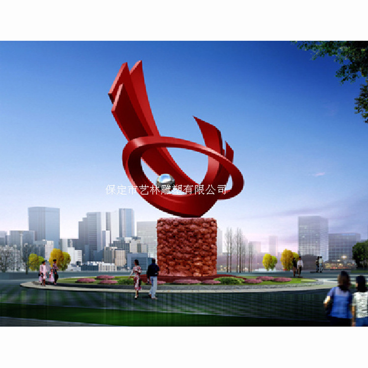 【城市景观雕塑 红色丝带抽象几何雕塑 长期批