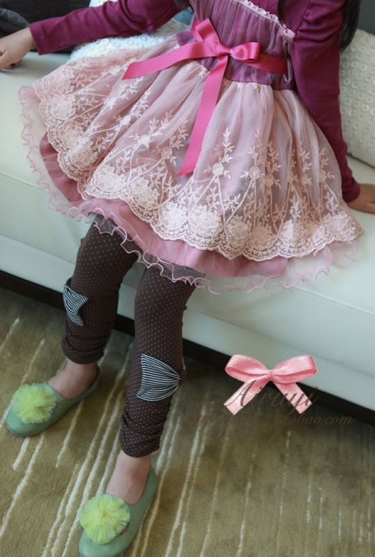 女童蕾絲輕紗褶皺公主長袖厚棉連衣裙-7