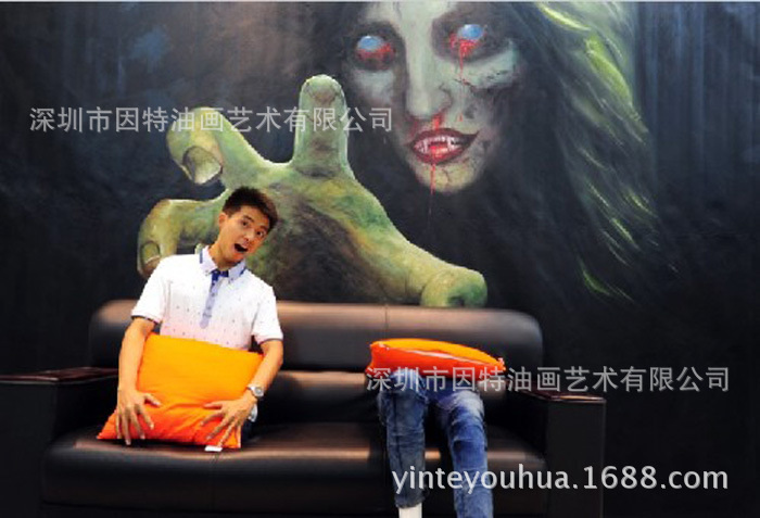 纯手工3D油画高端墙绘彩绘地画逼真写实3D立体画