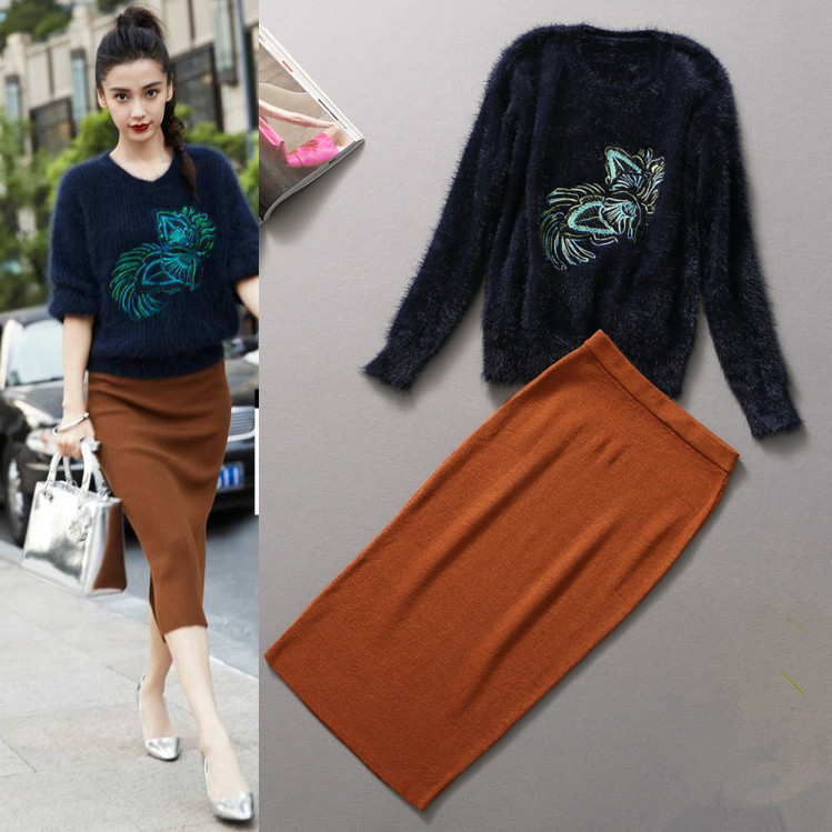 秋冬欧美女装<em>angelababy</em>明星<em>同款</em>绣花毛衣套