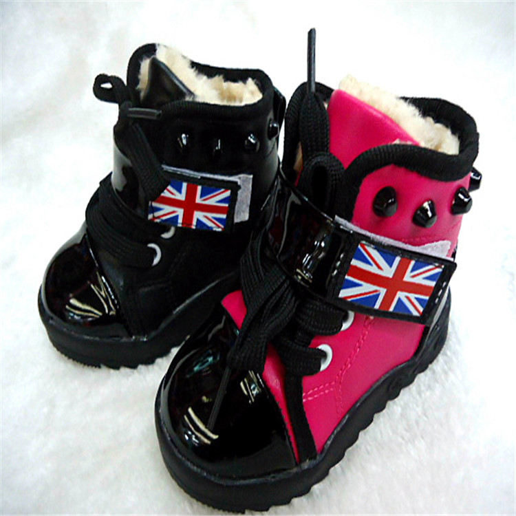 冬季新款拼色儿童鞋休闲2013亮光皮时尚保暖