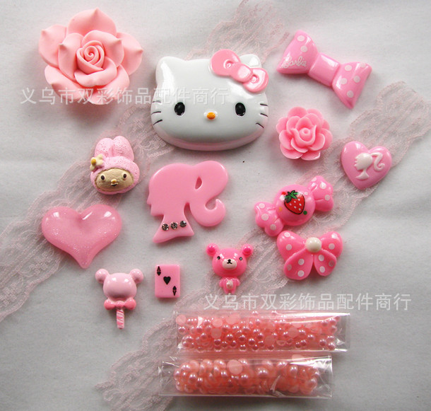 手機美容材料包 粉色kitty系列套裝 珍珠材料包福袋工廠,批發,進口,代購