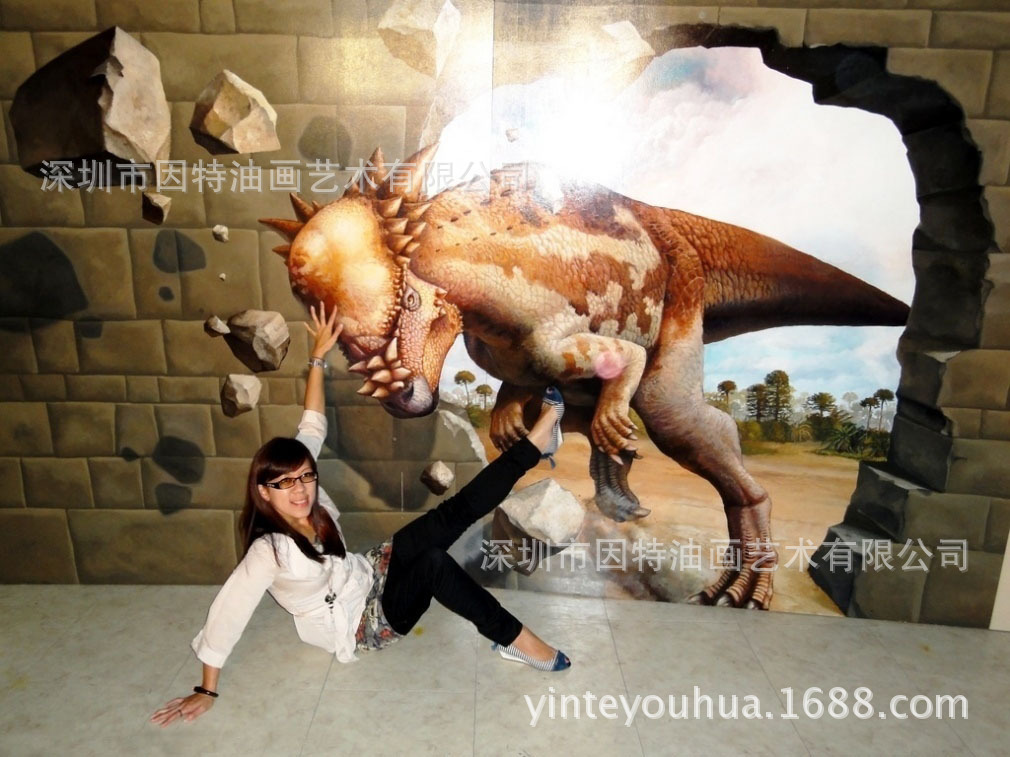 纯手工3D油画高端墙绘彩绘地画逼真写实3D立体画
