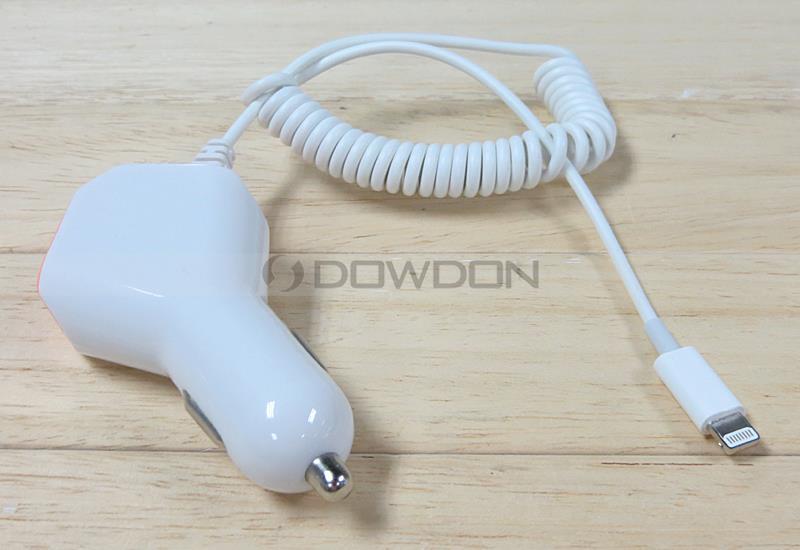 【iphone5带线弹簧USB车充 苹果车载闪电充电