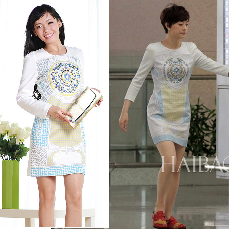 <em>辣妈正传</em>孙俪同款印花长袖欧美风裙子 气质女