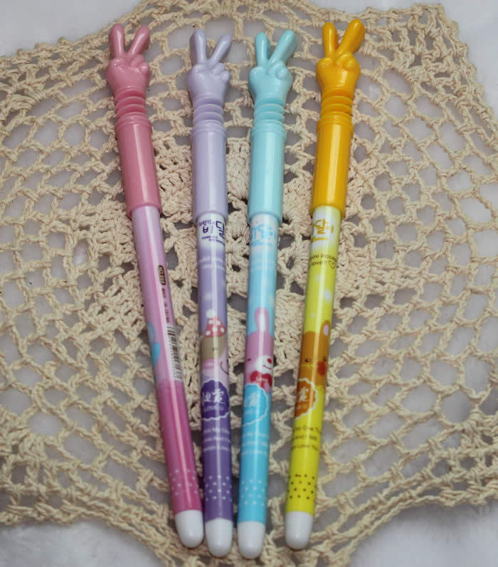 【厂家直销 创意文具 胜利手势造型 针管式中性