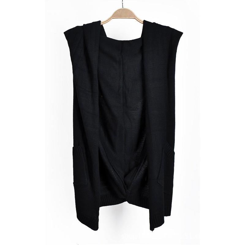 【新款女士马甲百搭款<em>带帽针织开衫</em>背心无袖针