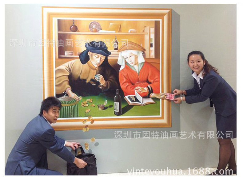 纯手工3D油画高端墙绘彩绘地画逼真写实3D立体画
