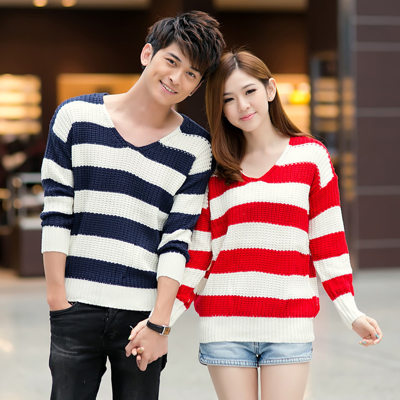 新款 韩国代购长袖条纹圆领<em>毛衣</em>时尚修身<em>套头</em>