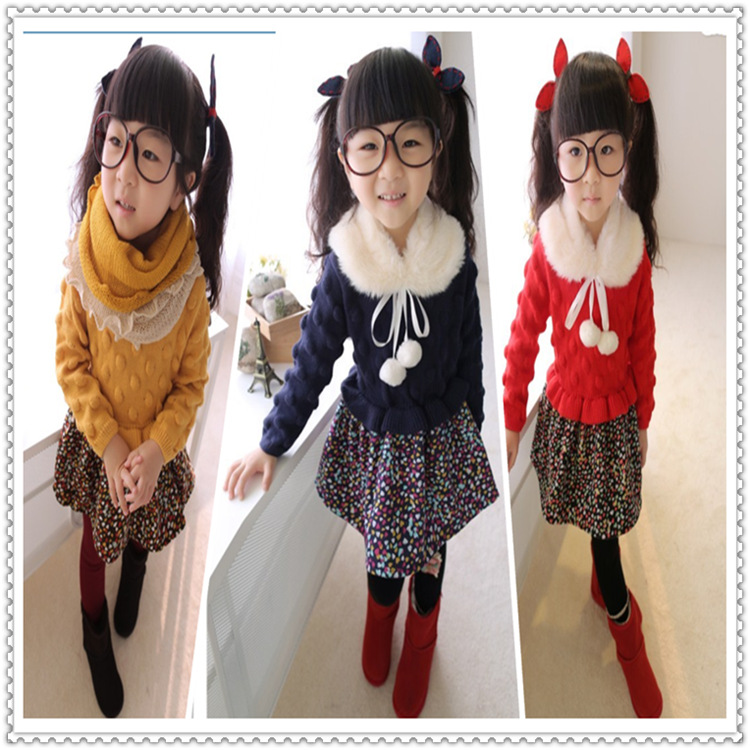 捣蛋鬼童装批发<em>2014</em>冬 <em>新款</em>女童<em>毛衣</em>拼碎花毛