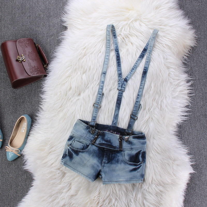 外贸原单2014新款女装 牛仔短裤女 背带女短裤