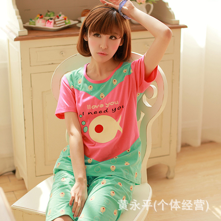 批发夏季新款短袖<em>韩版</em>女士<em>睡衣</em> <em>可爱</em>鱼泡泡棉