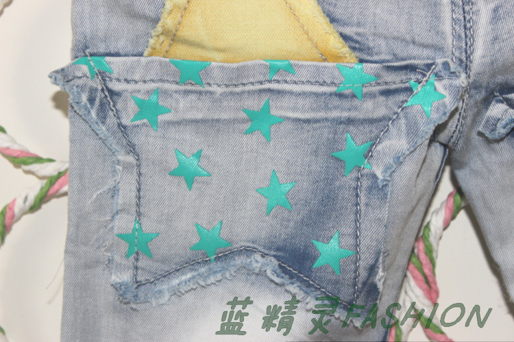 童裤-<em>蓝精灵</em>时尚童装 2014个性七分<em>牛仔短裤</em> 