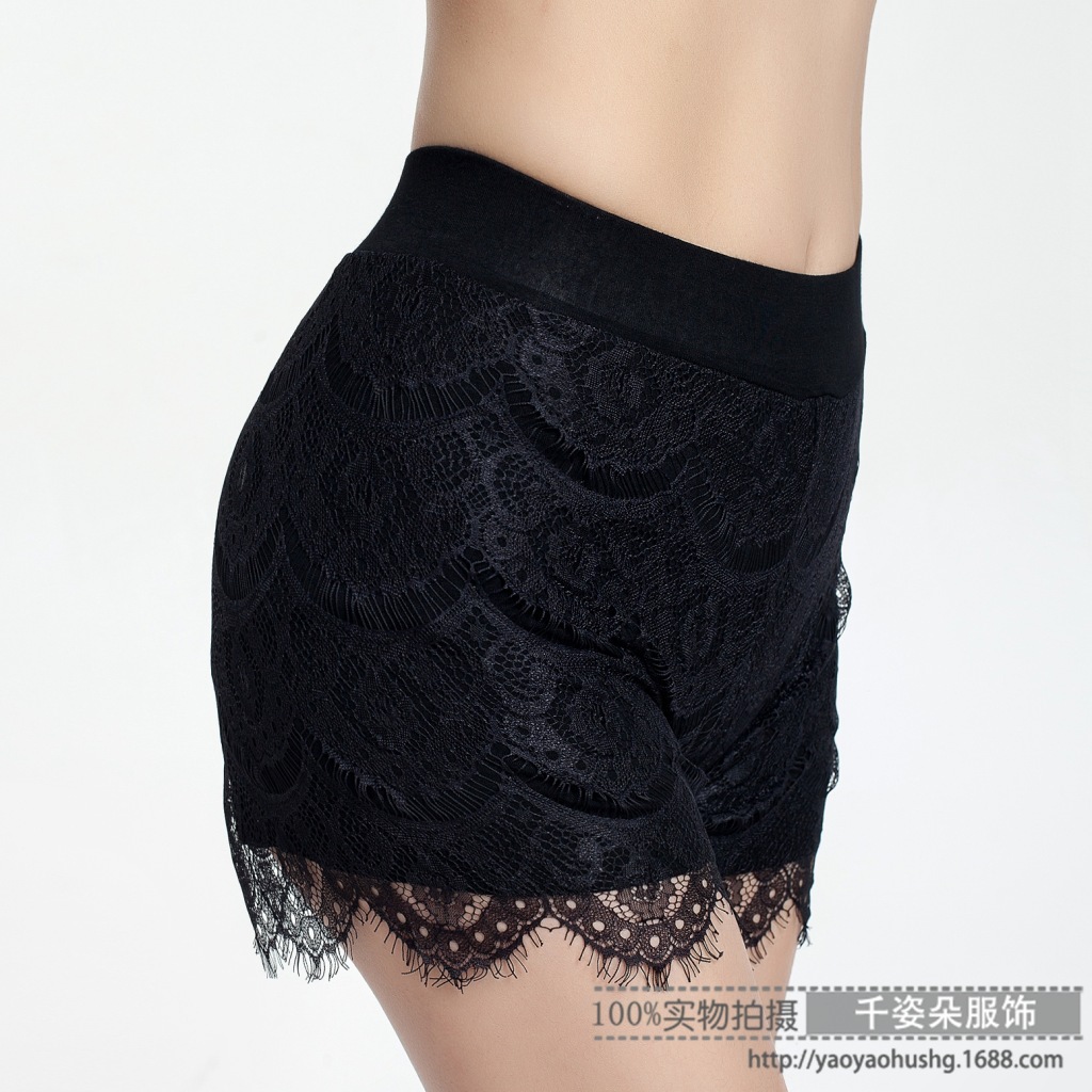 波浪蕾丝三分打底防走光裤 <em>女士安全裤批发</em>dd