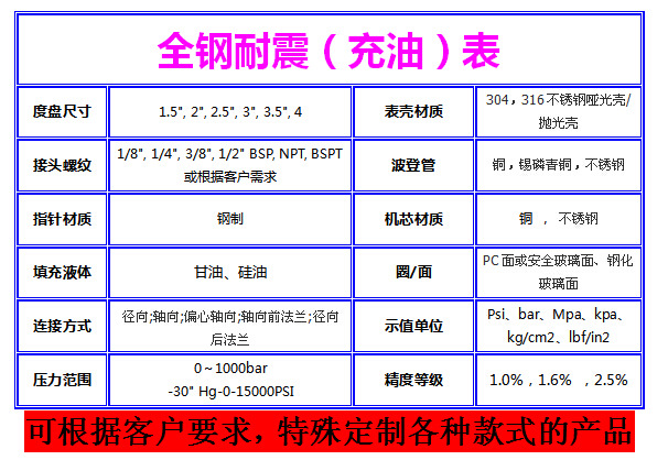 全钢耐震（充油）表