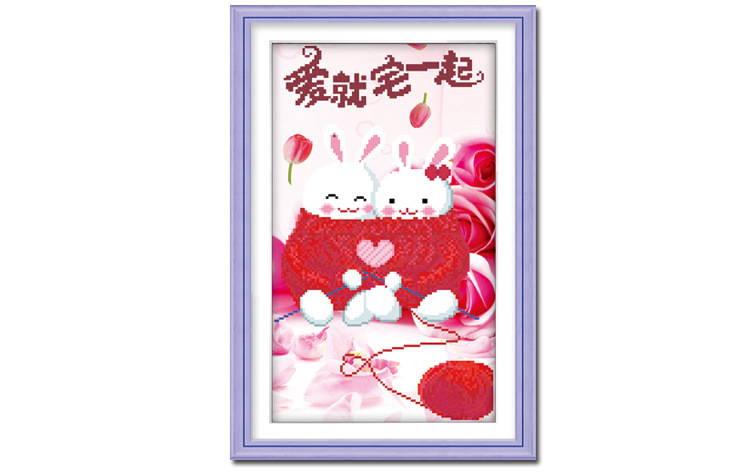 圆钻批发 5D钻石画爱就宅一起卡通猫<em>织毛衣</em>免