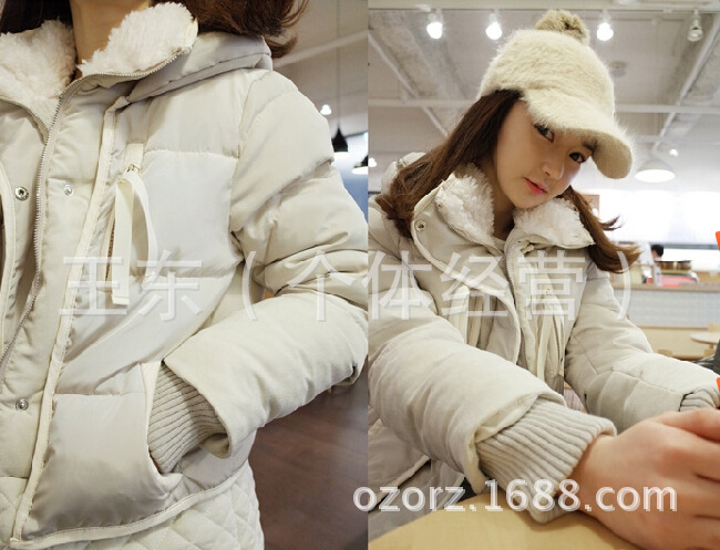 2014新款女装 时尚百搭 抗风防寒 羊羔毛领皮质