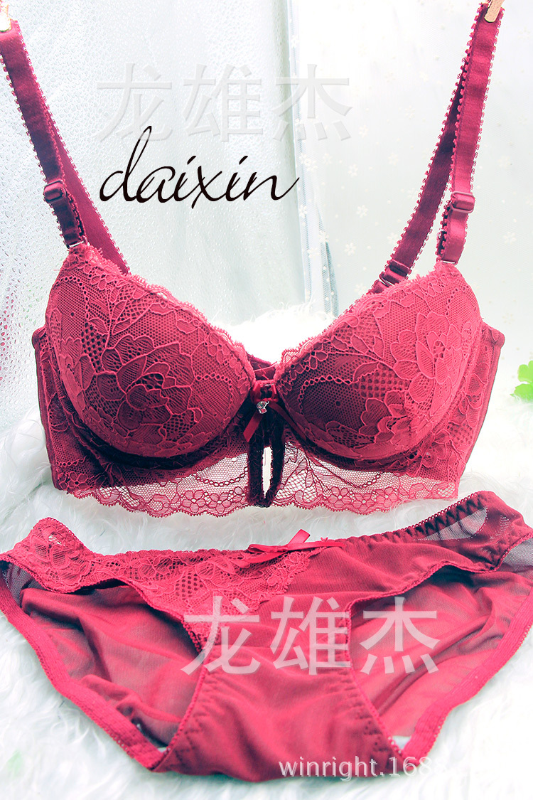 J801新款 蕾丝面 聚拢 时尚女士内衣<em>红色文胸</em>套
