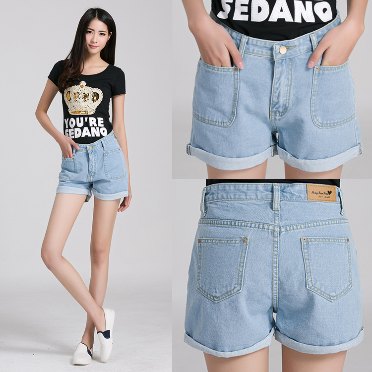 2014新款韩版<em>大码</em>女装<em>牛仔短裤女</em>宽松靴裤免