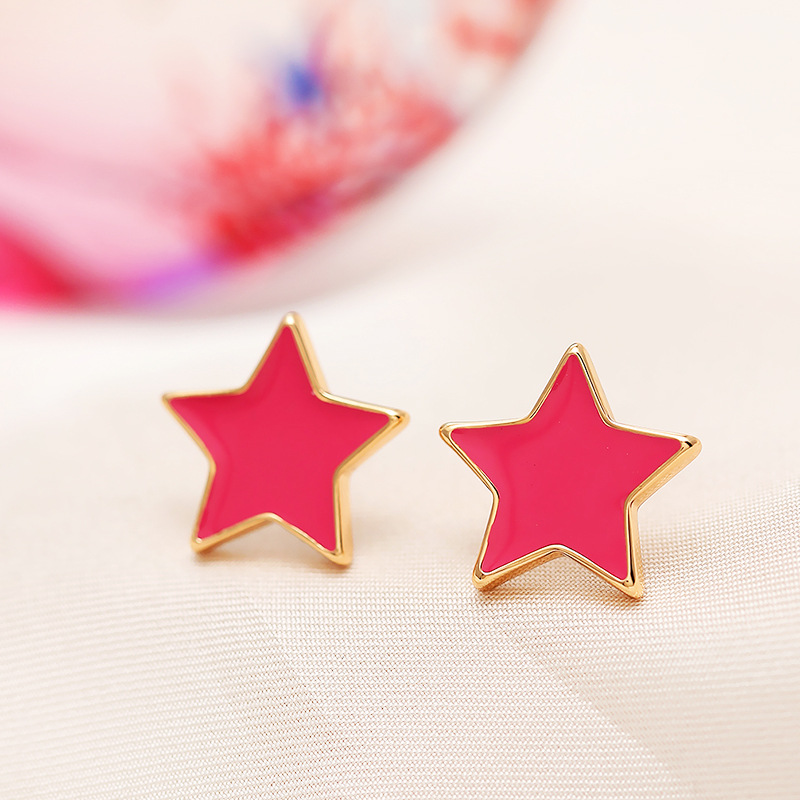 韩式新款镀金简约星星耳钉多色可选镀金时尚简