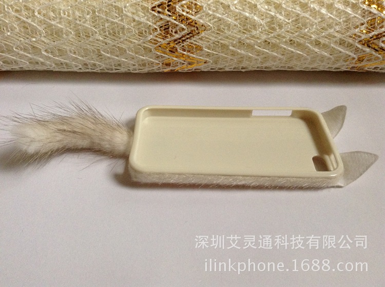 2014新款毛絨貓耳朵手機保護套 蘋果5配件立體貓