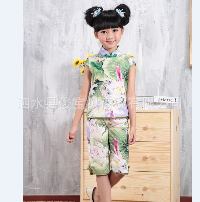 <em>女童</em>旗袍 儿童唐装套装 五分裤 立领 夏季 <em>古装</em>