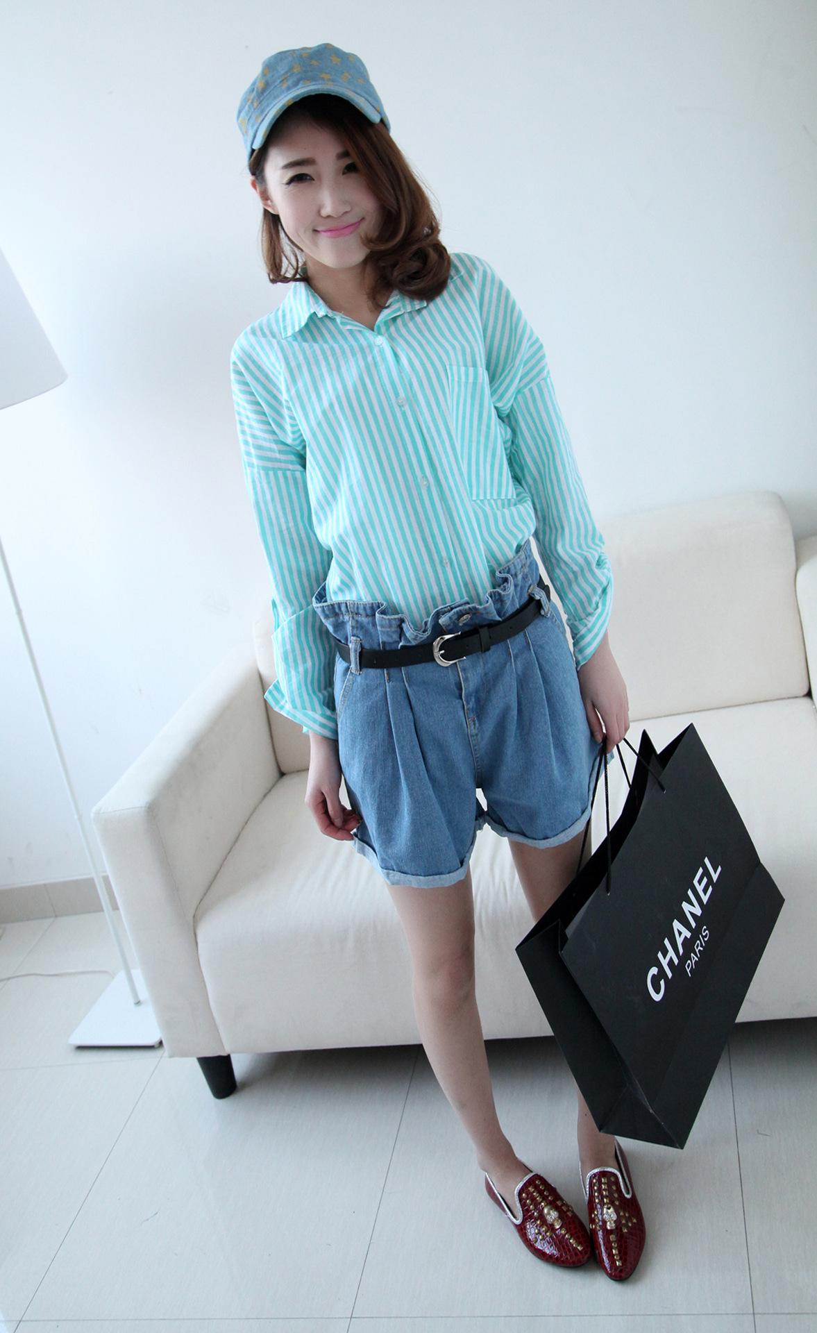 实拍906 春夏韩版新款<em>高腰</em>休闲宽松<em>女式</em>牛仔短