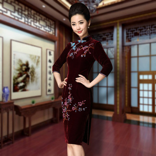 金丝绒旗袍裙裙新款