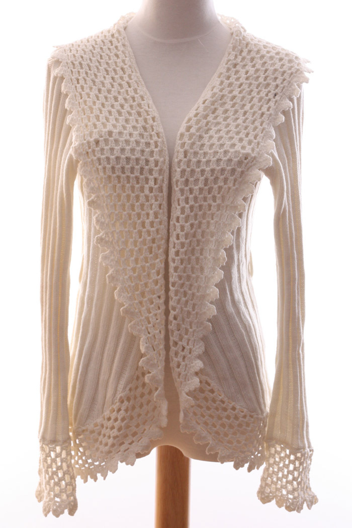 外贸<em>原单大码</em>镂空钩花翻领<em>开衫</em>针织衫套衫<em>大码</em>