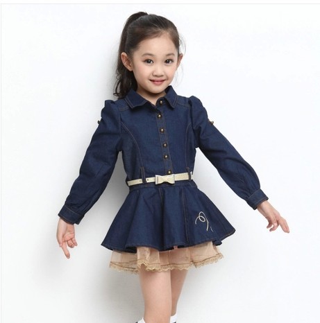 2014童装春秋季新款女童连衣裙韩版牛仔长袖